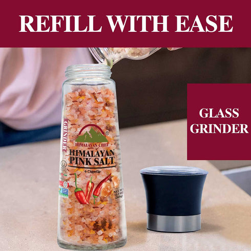 Pink Salt + Red Crushed Pepper Large Glass Grinder - 0.78 lbs. | Himalayan Chef